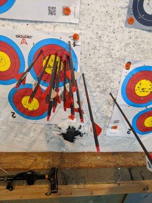 Day (5) of my archery @20 yards. I have an upward and rightward tendency right now. Scott and I will figure it out.