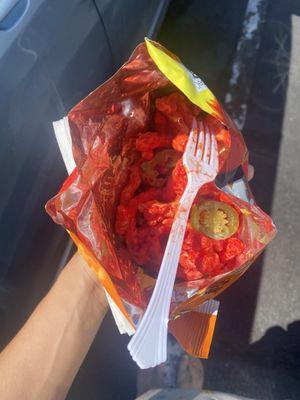 Hot Cheetos with cheese and jalapeños