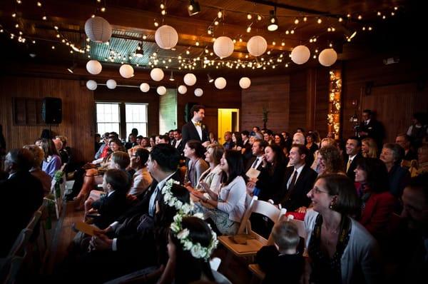 A wedding ceremony in the carriage house