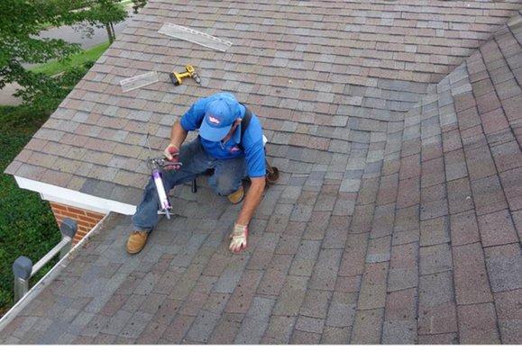 asphalt shingles repaired and installed for customer as house was leaking water damage.