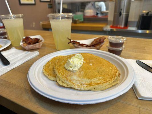 Pancakes (Including Our Bluebucks) with a side of bacon