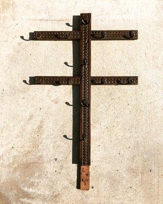 Antique French Wood Cross with iron hooks used to hang rosary beads! One of a kind!