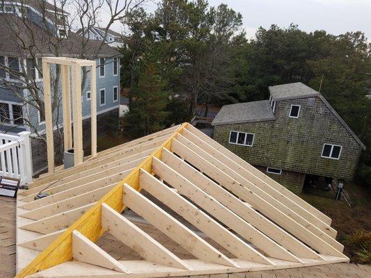 New gable with LVL Ridge and chimney extension built in Bethany beach DE.