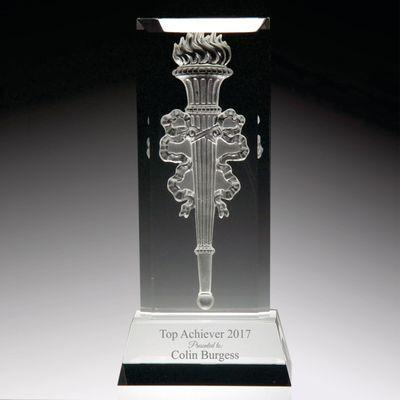 Engraved Victory Flame Award: "For the leaders, teams companies, or whoever will carry the torch...for those whose legacy wil...