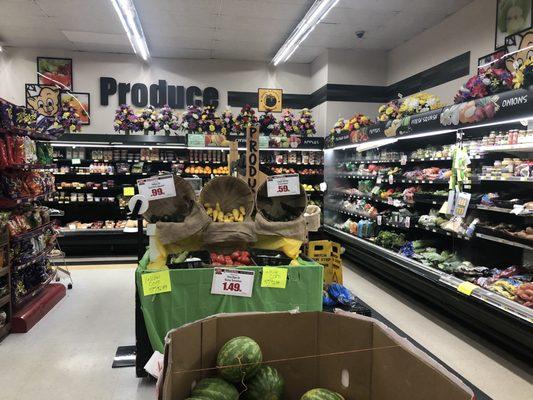 Produce area is small but good for a small store and often showcases local produce.