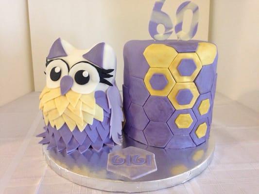 Purple Owl Cake for a 60th Birthday