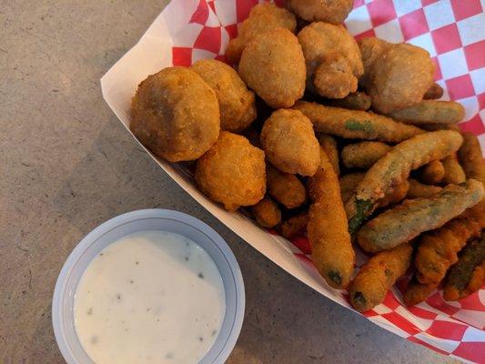 Got an order of half fried mushrooms, half green beans