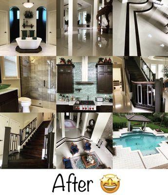 Beautiful results! Complete installation of floors, bathrooms, kitchen, accent wall, staircase, and pool deck