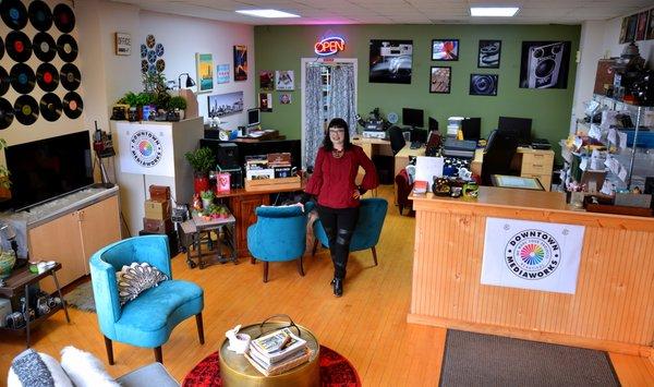 Our owner Lyndsay in the front office area.