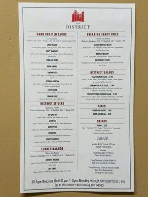 Food menu posted in the bathroom