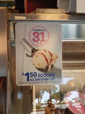 $1.50 scoops on 31st day of month