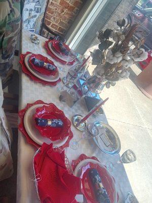 The BWC thrift shop sells dinnerware, kitchen ware, bedding, and other home goods.