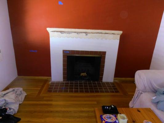 Existing fireplace and hearth tile