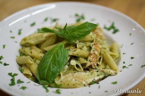 Penne al Pesto with grilled chicken & housemade fresh mozzarella