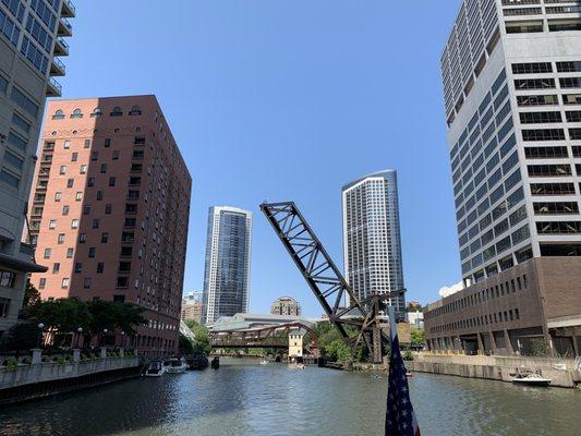 Kinzie Street railroad bridge in a permanently raised and locked position.