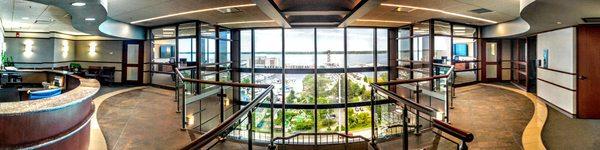 Our lobby's beautiful view of the bay and Presque Isle.