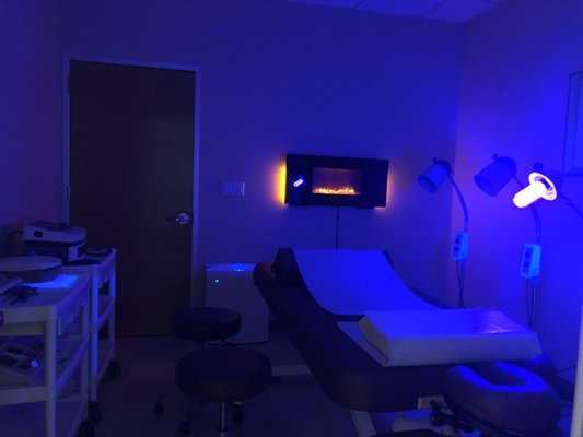 The use of ultraviolet light to sanitize the air, surfaces, and equipment in the treatment room between appointments.