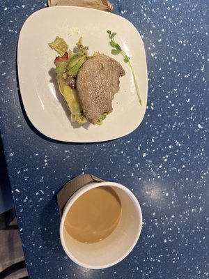 Delicious egg, bacon & avocado! Flight coffee