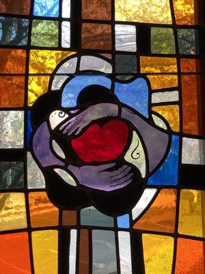 Stained glass window detail near the chapel