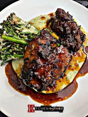 Jerk Molasses Grilled Chicken Thighs
Roasted Lemon Parm Broccolini 
Creamy Herb Potatoes