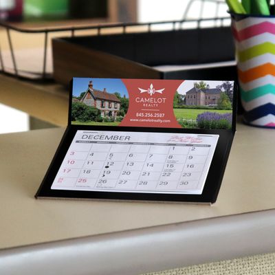 Custom promotional desk calendars are popular for reception desks, sign-in tables, lobbies or waiting rooms. All USA-made.