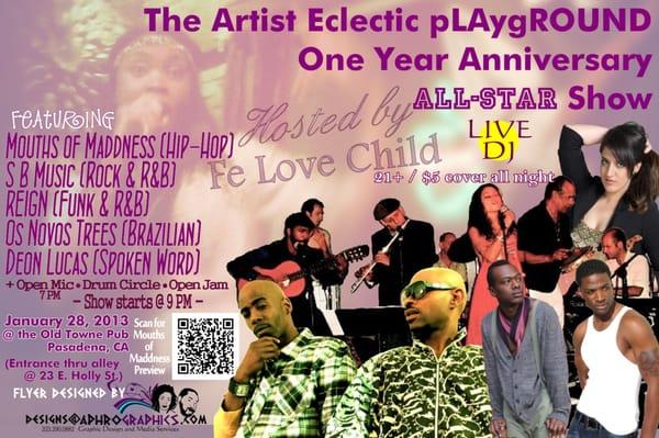 4"x 6" flyer for the Artist Eclectic pLAygROUND