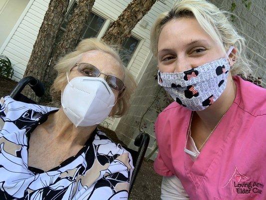 LAEC caregiver with her client. Providing care through the covid-19 pandemic