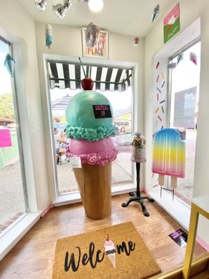 Ice cream cone window display.