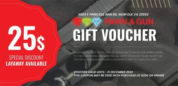 $25 Gift Voucher,Good until 12/31/2023