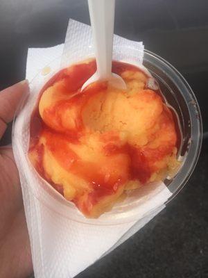 Mango ice cream with chamoy sauce