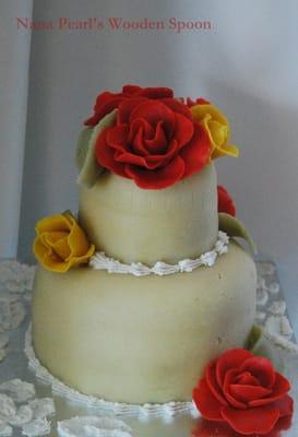 Marzipan Wedding Cake - decorated with marzipan roses.  This petite cake was vegan, organic and prepared for an elopement.