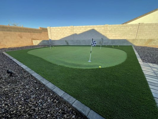 Work on your short game at home! We installed this beautiful 85oz putting area wrapped in a 77oz Winter Breeze.