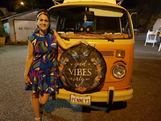 Vintage Penney with her VW bus!