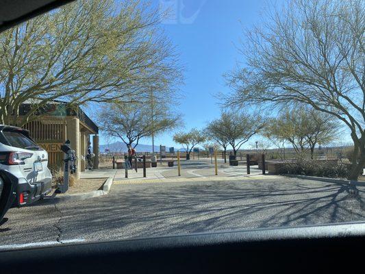 As you park, there's a bike path and a walking path that goes along the wash and you can see trains going by