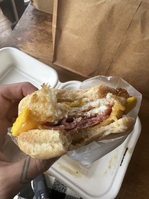 Gluten-free ham, egg, and cheese! Incredible!