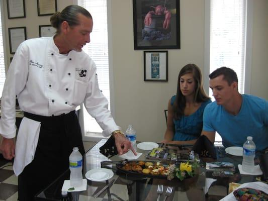 Jen & Brandon sample the delicious cuisine by Chef Ron of Beyond Expectations Catering.