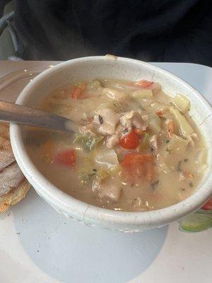 New England clam chowder with baguette slices! Tastes home made!