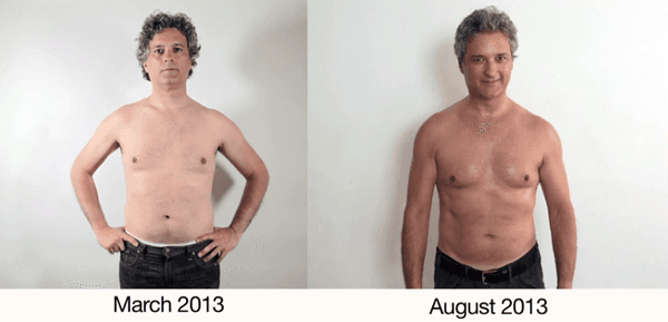 Testimonial comparison photo - the results of 20 minutes Power of 10 strength, once-a-week for a total of 80 minutes of exercise