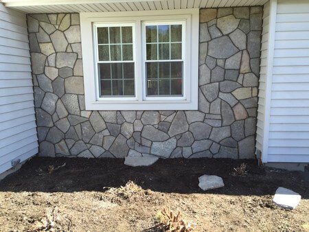 Front of the house faced in Skyline stone. Jobsite-Wallingford