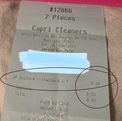 Receipts from both cleaners