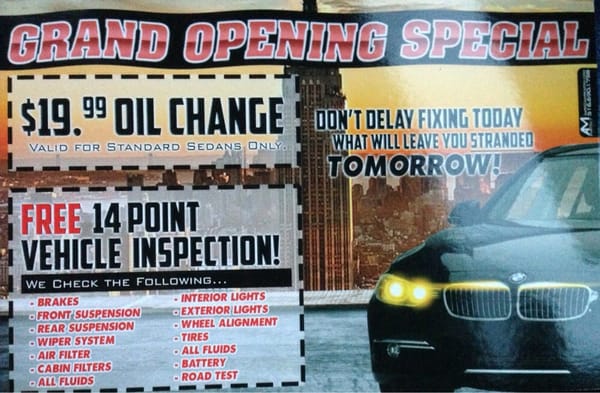 Oil change special and a free 14 point inspection