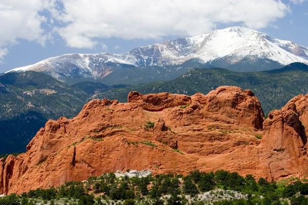 Garden of the Gods' Kissing Camels with Pikes Peak -- America's Mountain in the background