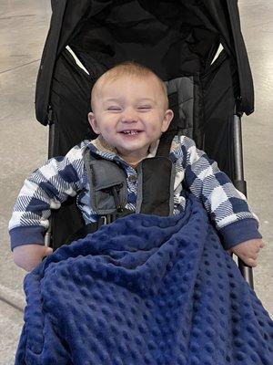 My grandson eager to go, see airplanes! Well, actually, he doesn't know what he's in for, but he's happy! Lol