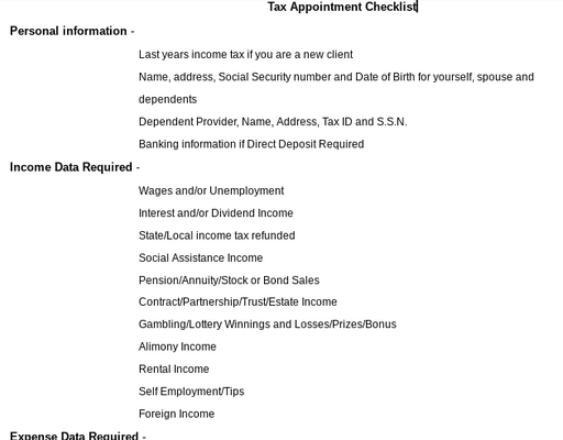 Tax Appointment Checklist