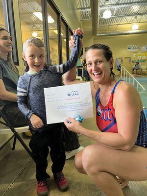 CCC student passes Swim test; jumping in with clothes on & kicking by self to the side. 2023