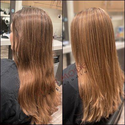 Natural Highlights & Haircut Before & After