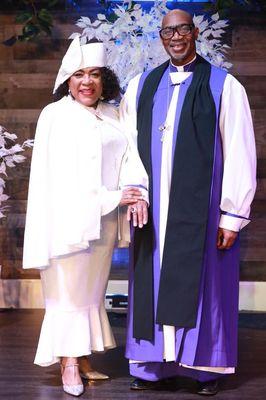 Bishop John Ogletree, Jr and Lady O being photographed after the consecration ceremony.