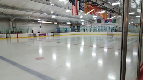 Ice rink toward guest team end.