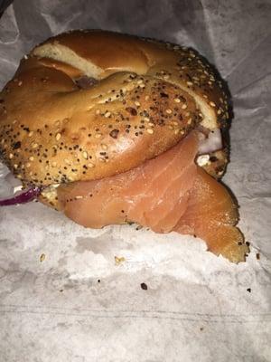 Smoked salmon bagel sandwich @ Au Bon Pain, Civic Center