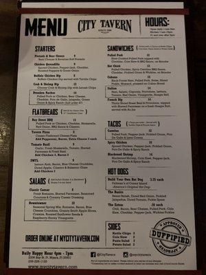 Menu - updated from last menu post. No more vegan options (except maybe the kettle chips) not even upon request